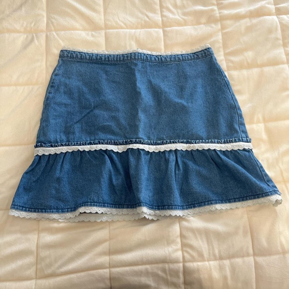 BDG Denim Lace Ruffle Skirt